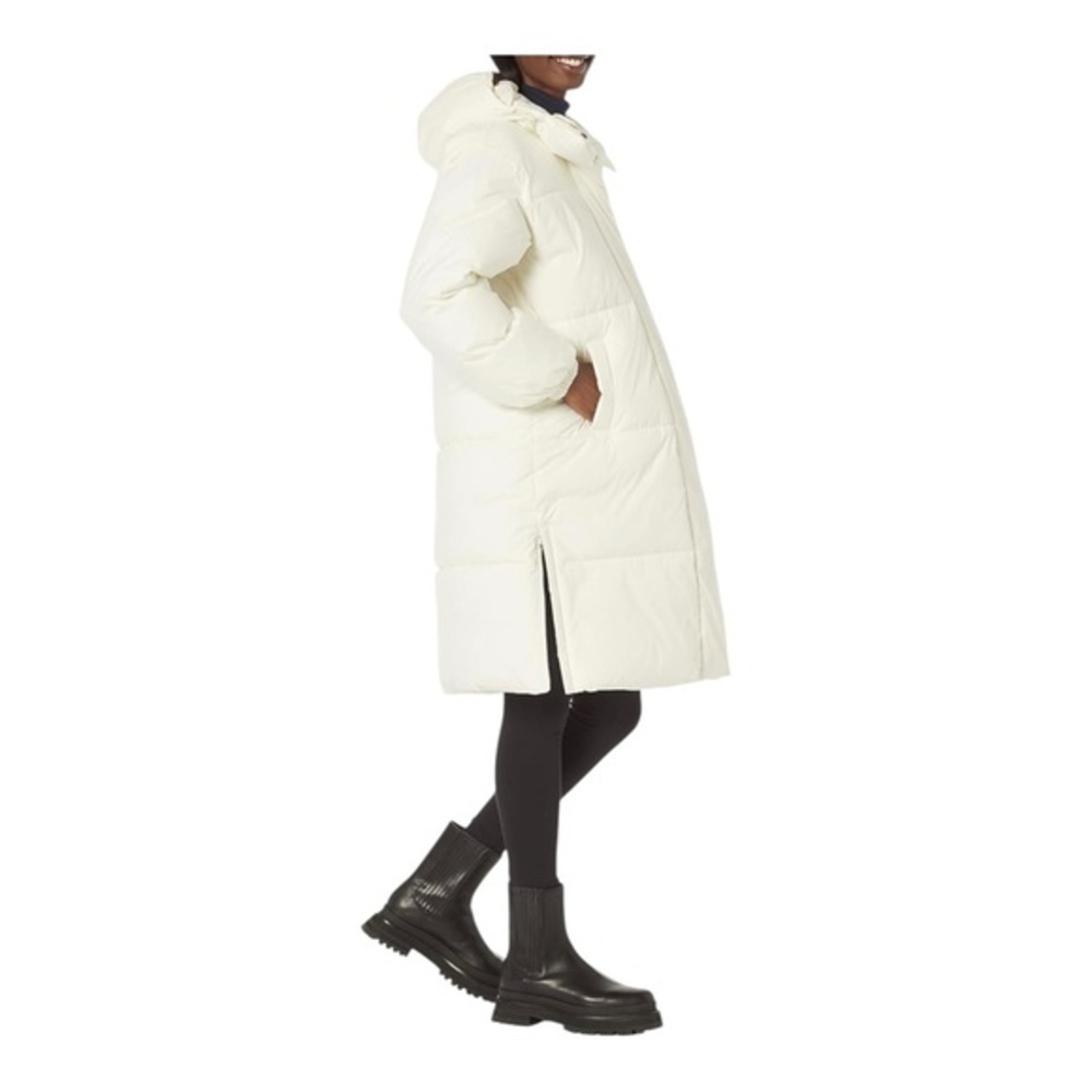 Amazon Essentials Ivory Hooded Long Puffer L Coat Recycled Insulation NWT